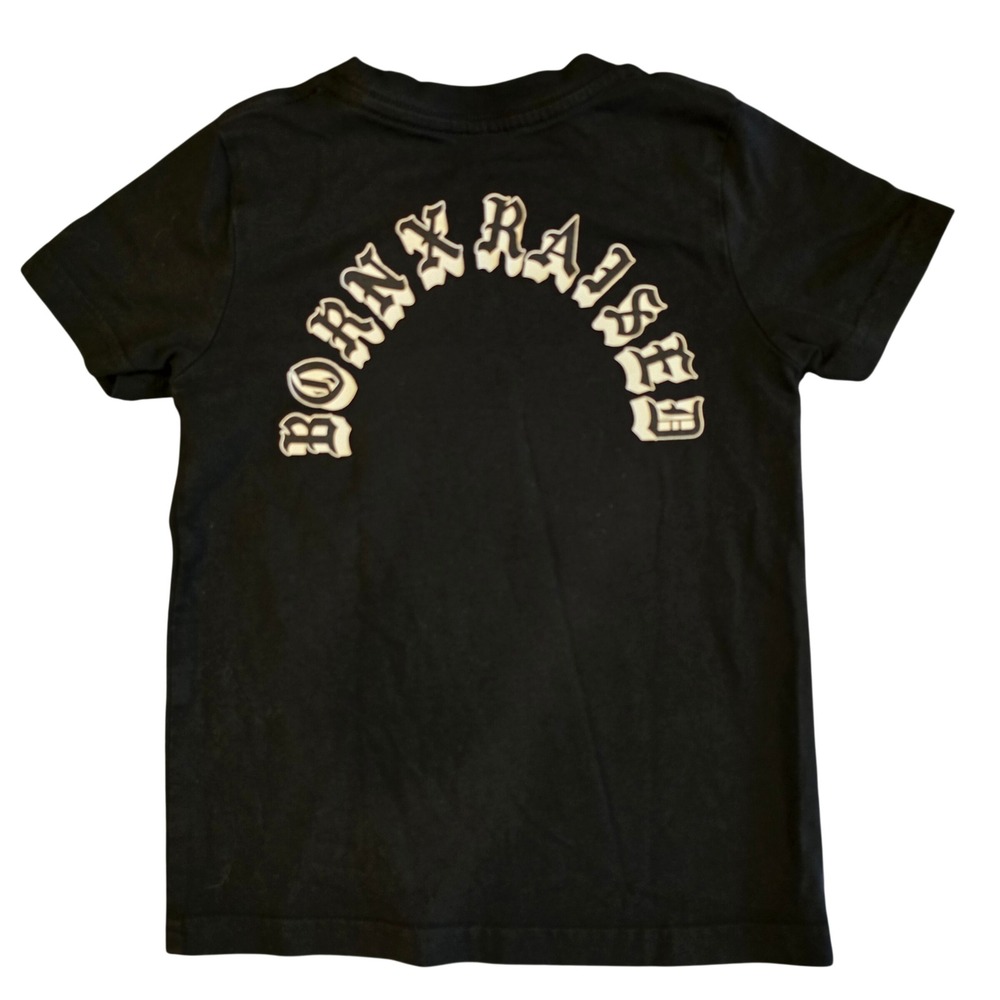 Born X Raised Kids BXR Graphic T-Shirt Black Old English Logo Size 4 Cotton Tee